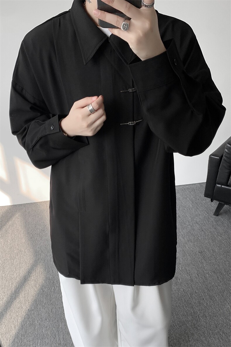 8XL-M风新中式黑色翻领长袖衬衫男秋季休闲衬衣痞帅CS537P58,男装衬衫,电商D206-1