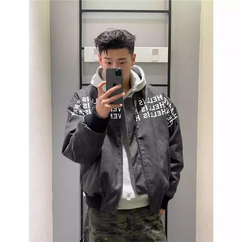 Q26/P66 字母印花男生外套高级感美式hiphop棒球服夹克青少年1图片