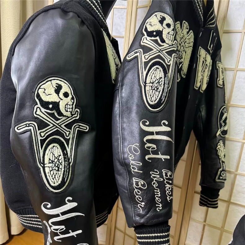 高街潮牌自主夹棉加厚东洋黑骷髅棒球服棉服vibe风外套夹克男短款,男装夹克,星座506A