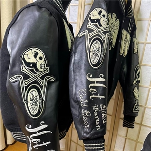 高街潮牌自主夹棉加厚东洋黑骷髅棒球服棉服vibe风外套夹克男短款图片