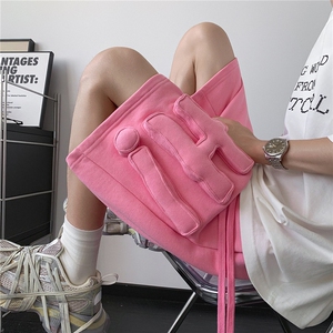 内景重磅 立体手塞棉字母休闲5分裤短裤情侣卫裤男KH151 特P45图片