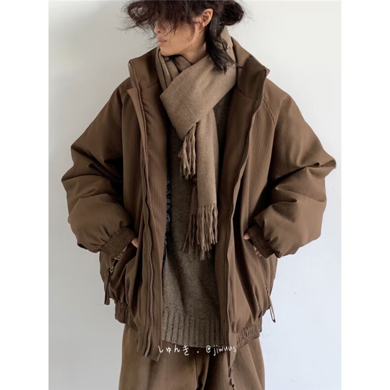 冬季美拉德竖条纹棉衣男女复古立领百搭面包服棉袄外套WLJ56-p80,男装棉衣,星座1008