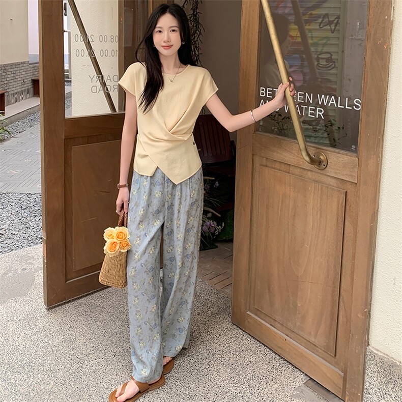 时尚休闲短袖阔腿裤套装女2025夏季新款显瘦松弛感穿搭2件套,女装套装/套裙,玖莱伊