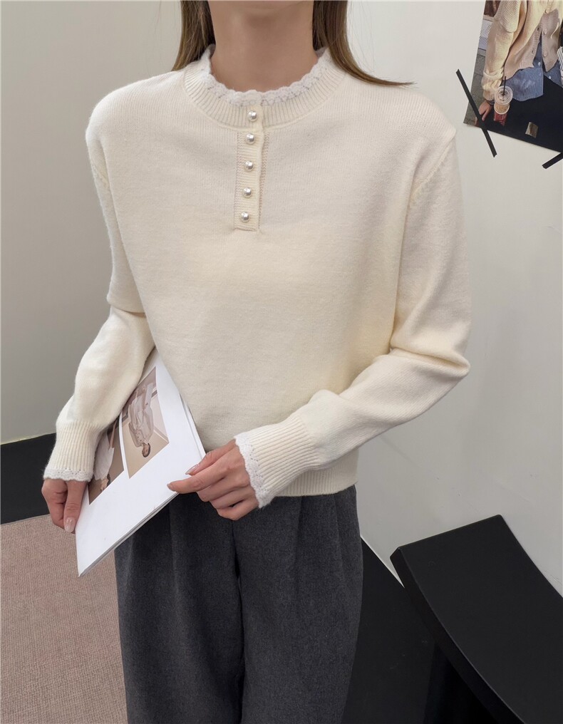 2025年秋季时尚百搭通勤简约休闲花边领半高套头，女装针织衫/毛衣，暖烁特种纱工厂店