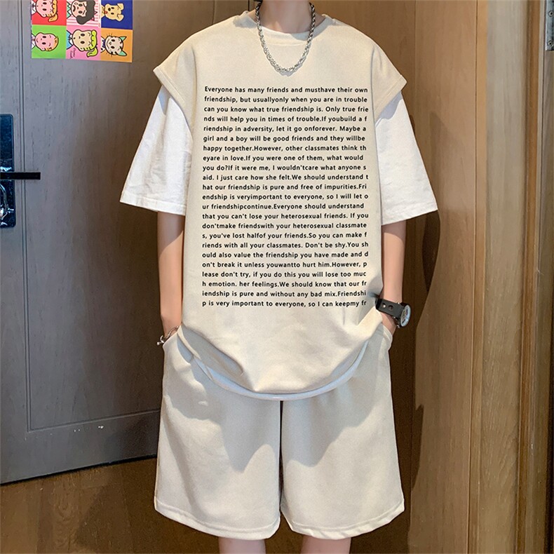 直播美式麂皮绒宽松背心无袖t恤短裤大码两件套套装 TZ26-P58图片