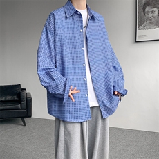 8XL-M长袖衬衫男夏季格子条纹衬衣宽松慵懒风防晒外套CS29005P45，男装衬衫，电商B312