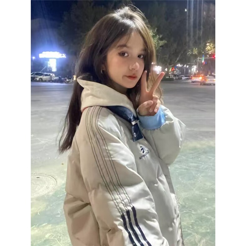 潮学院风条纹立领棉服面包服女冬季2025年新款学生加厚棉袄外套,男装棉衣,星座1210-1
