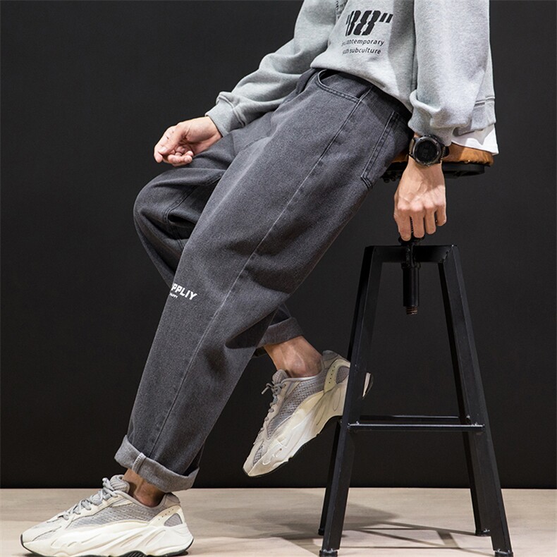 NK46117-P45加绒-P55百搭牛仔裤男士宽松九分裤男直筒裤子男,男装牛仔裤,电商A040A