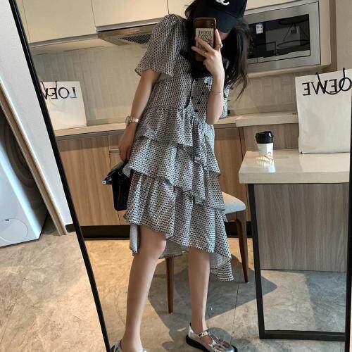 翻领印花连衣裙，女装连衣裙，XTZ style