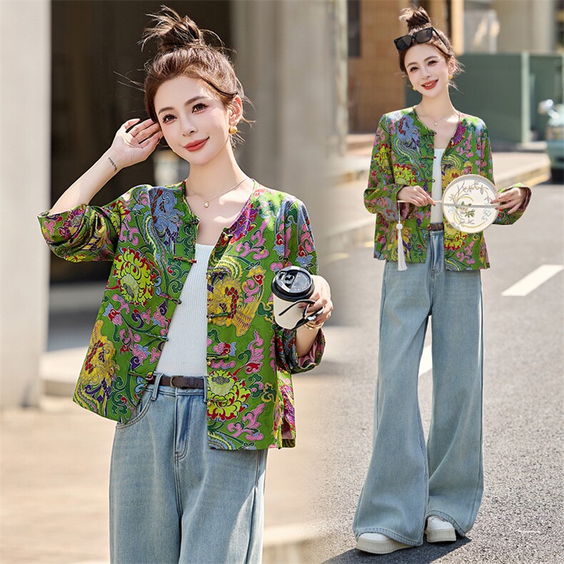 新中式改良国风女装小个子短款独特漂亮初春外套唐装盘扣上衣开衫，女装短外套，布芭啦