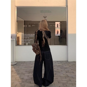 百搭新款慵懒无品牌潮流简约时尚复古卡通刺绣牛仔裤男女款高街图片