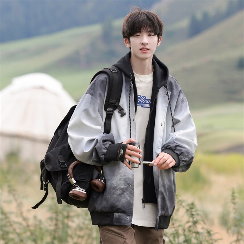 G0132-P85秋季新款日系cityboy连帽假两件渐变夹克外套,男装夹克,星座109