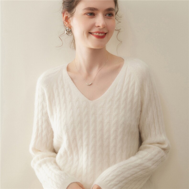 双股加厚~软糯山羊绒开衫女V领秋冬宽松羊绒毛衣针织外套上衣外搭，女装羊绒衫，暖凌绒