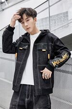 秋季新款工装复古牛仔外套宽松大码连帽夹克男A438-W560，男装夹克，电商A438
