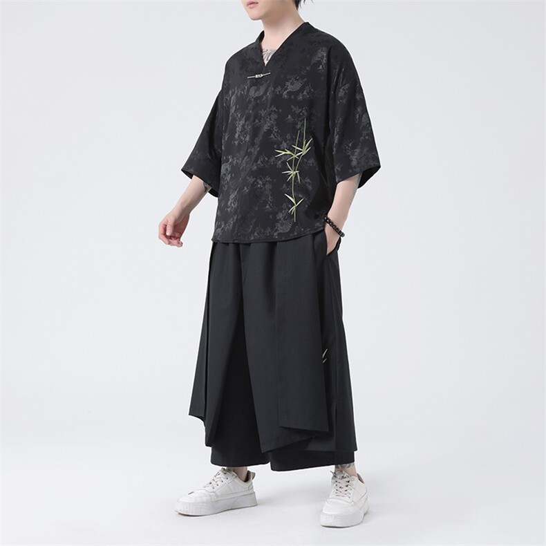 潮套装裙裤风上衣短袖裤子新中式刺绣风TZ303-P138,男装T恤,电商A227