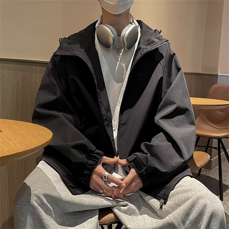 拉链长袖春秋男标准潮青春流行ins时尚翻领外穿新款潮流纯色夹克图片