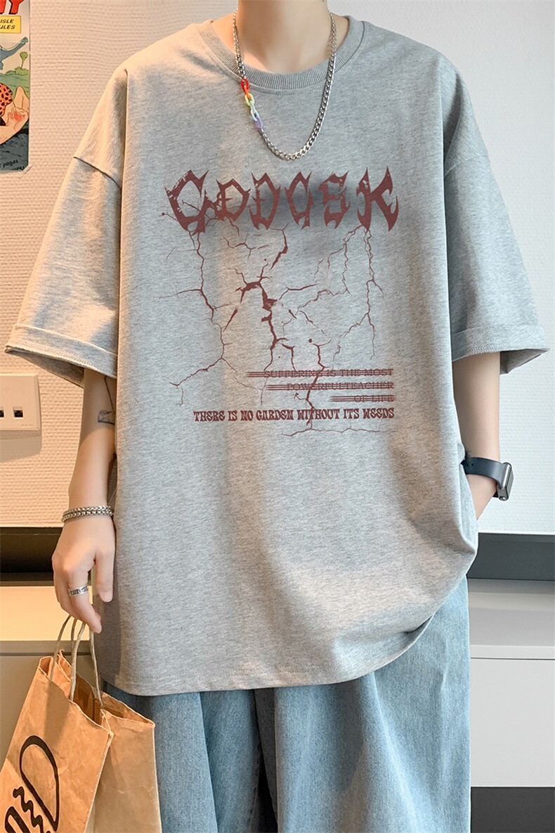 已注册/夏季内景纯棉港风重磅短袖T恤男宽松圆领体恤衫DT9655/P25,男装T恤,电商B316