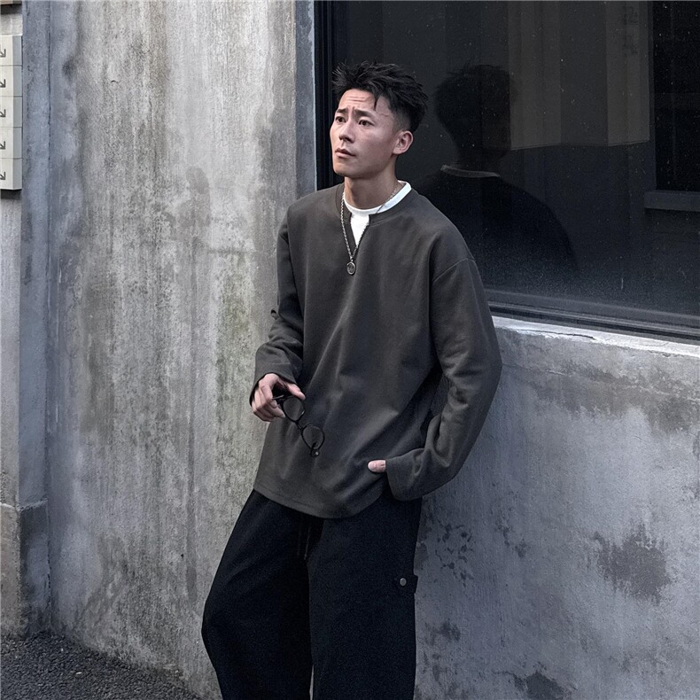 网图现货假两件T恤百搭宽松拼色V领圆领免烫情侣百搭纯棉CT88/P45,男装T恤,电商B318