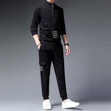 春秋季男士卫衣套装两件套长袖长裤中年宽松立领半拉链休闲运动服，男装休闲套装，电商B212（原钱塘6029）