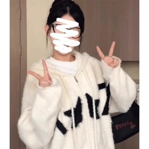 水貂绒拉链连帽针织毛衣外套女秋冬季宽松慵懒风软糯开衫 MA262图片