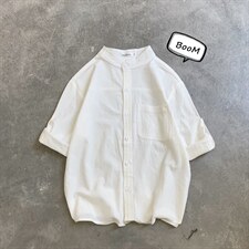 C1020/P28夏季立领五分中袖潮男士短袖衬衫七分袖大码衬衣男控38图片