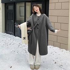 韩系粉色双面毛呢大衣女2025冬季新款中长款学院风气质毛呢外套潮，女装毛呢外套，2C123