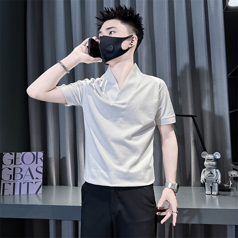 V领短袖T恤男修身潮流百搭高级感社会小伙301C-DT103-P58控78,男装T恤,星座301C（原B323）