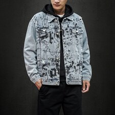 jk823-p90-限价128黑墙牛仔夹克肥仔秋款量足印花大码,男装夹克,星座103A