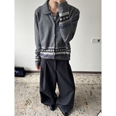 manuscript费尔岛提花毛衣慵懒高级感翻领针织衫男女款松弛感外套，男装针织衫/毛衣，星座1116A（原606A-3）