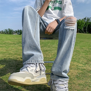 破洞牛仔裤男小直筒B342-K7035-P55 直播品质图片