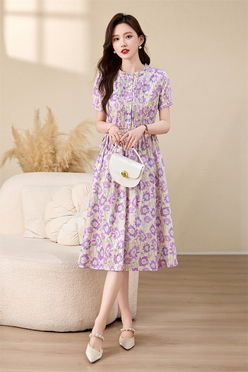 纯棉连衣裙2026夏新款衣服大码女装全棉品牌气质碎花连身裙子,女装连衣裙,倪叶myz