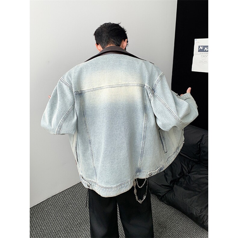 得物品质秋款pu皮领牛仔夹克复古渐变色休闲外套AK1053P75,男装夹克,星座1013-1