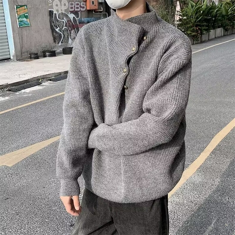 春秋重磅侧扣高级感时尚百搭高领纽扣设计针织毛衣M6531P58,男装针织衫/毛衣,星座1116-2
