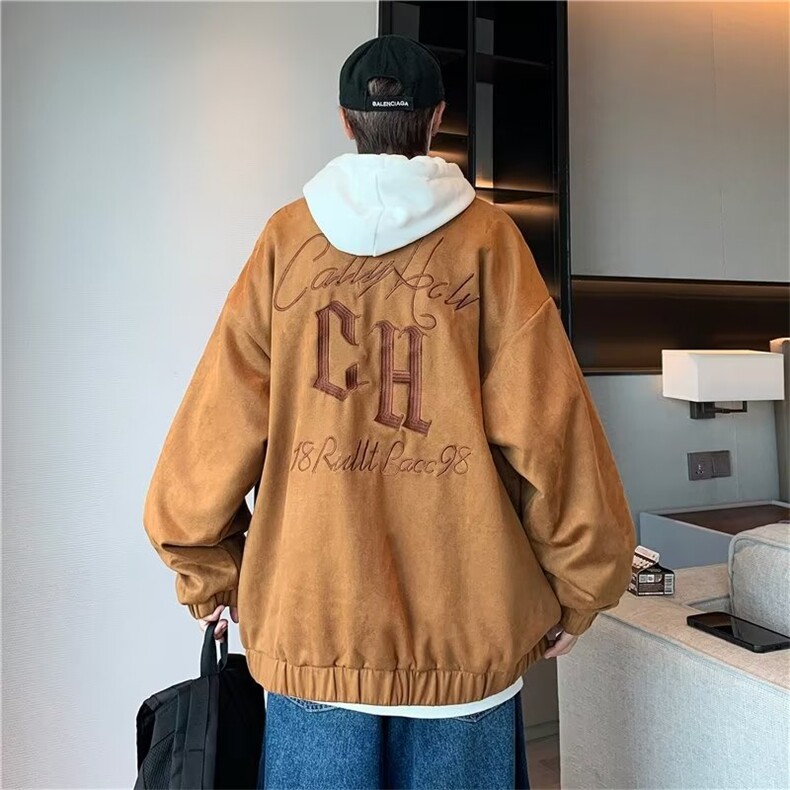 麂皮绒外套男春秋季潮牌机车夹克美式复古高级感痞帅炸街休闲上衣,男装夹克,星座1210-1