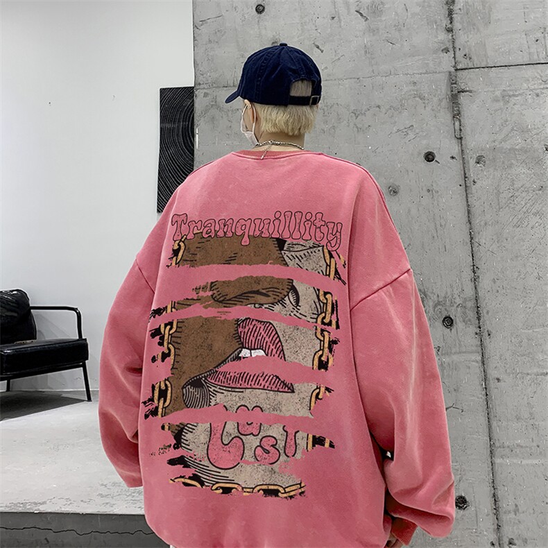 美式潮牌重磅水洗做旧圆领卫衣力推大码男BK5522-P58加绒P66,男装卫衣,星座517A