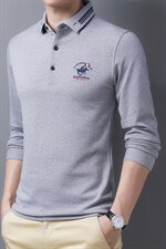 中年翻领t恤男士长袖POLO衫春秋季2023新款商务休闲上衣打底衫，男装T恤，电商B212（原钱塘6029）