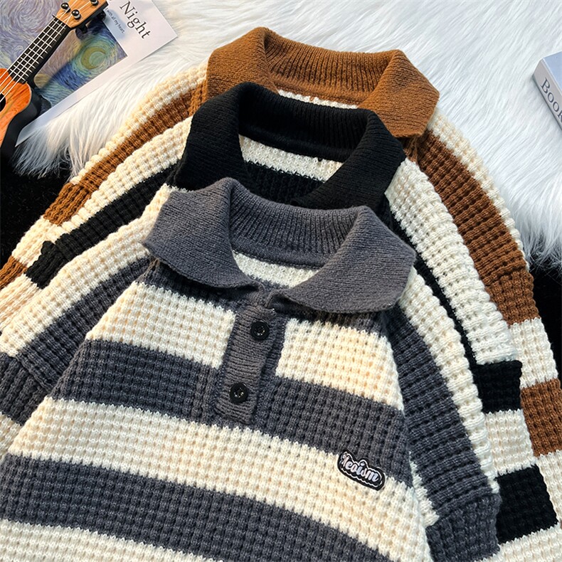 秋冬款男Polo领毛衣条纹拼色针织衫贴标线衣M7119P50,男装针织衫/毛衣,星座1013-1