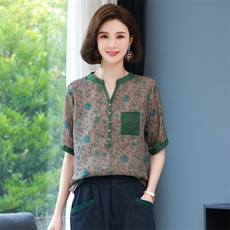 2025年夏季新款时尚碎花上衣雪纺衫，女装蕾丝衫/雪纺衫，简韵佳