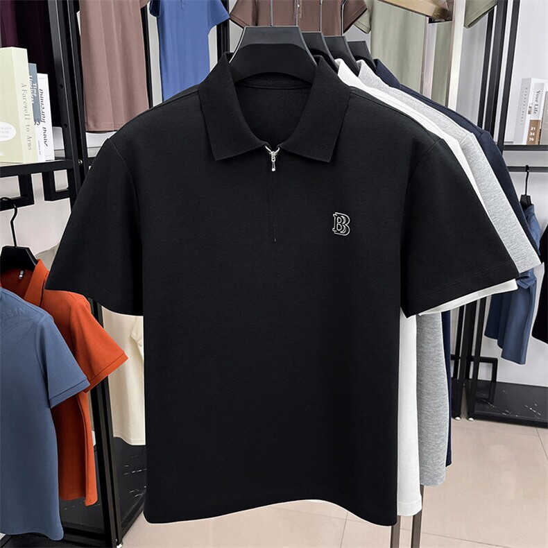 夏季棉短袖半拉链翻领POLO衫男T恤潮流品质上衣体恤男装图片