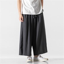 夏季大码风亚麻棉麻直筒宽松阔腿休闲裤纯色灯笼裤K142/P75，男装休闲裤，电商A221A
