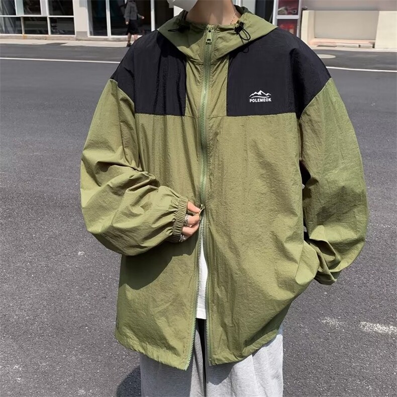 复古夏季工装拼接男户外冲锋衣情侣夹克外套连帽防晒衣F077-P42,男装夹克,星座308B-1