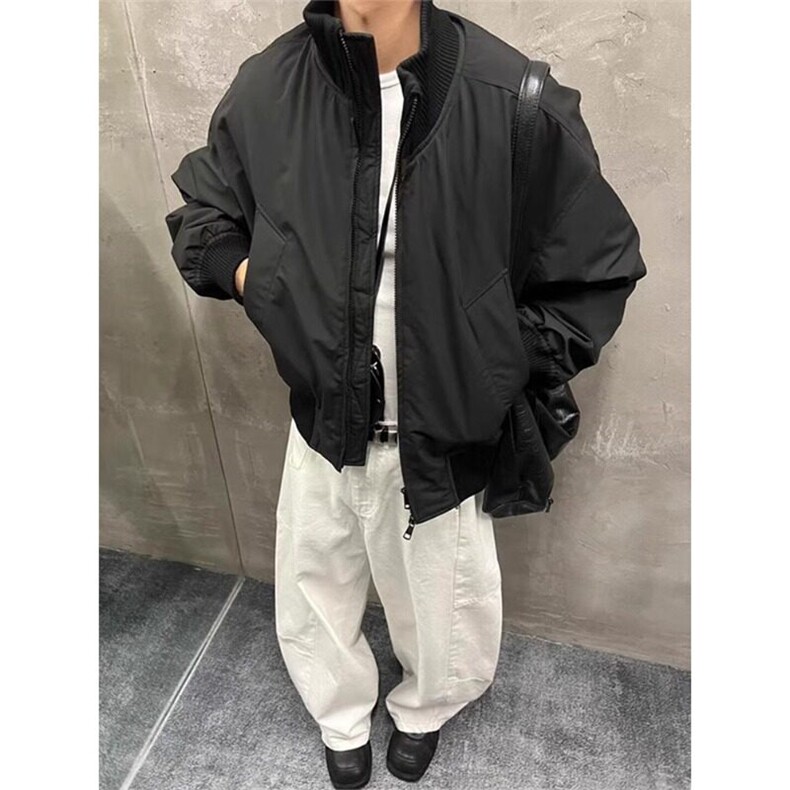 黑色飞行夹克棉服男冬季短款面包服美式cleanfit廓形立领棉衣外套,男装棉衣,星座908-1