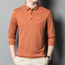 长袖T恤男中年纯棉翻领polo衫男2023秋季新款纯色刺绣上衣男装，男装T恤，电商B212（原钱塘6029）
