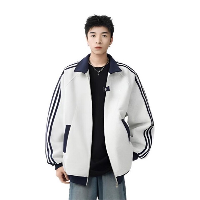 抖音得物品质秋冬美式高街重磅结构拼接织带翻领卫衣夹克外套W113，男装夹克，电商A486-1