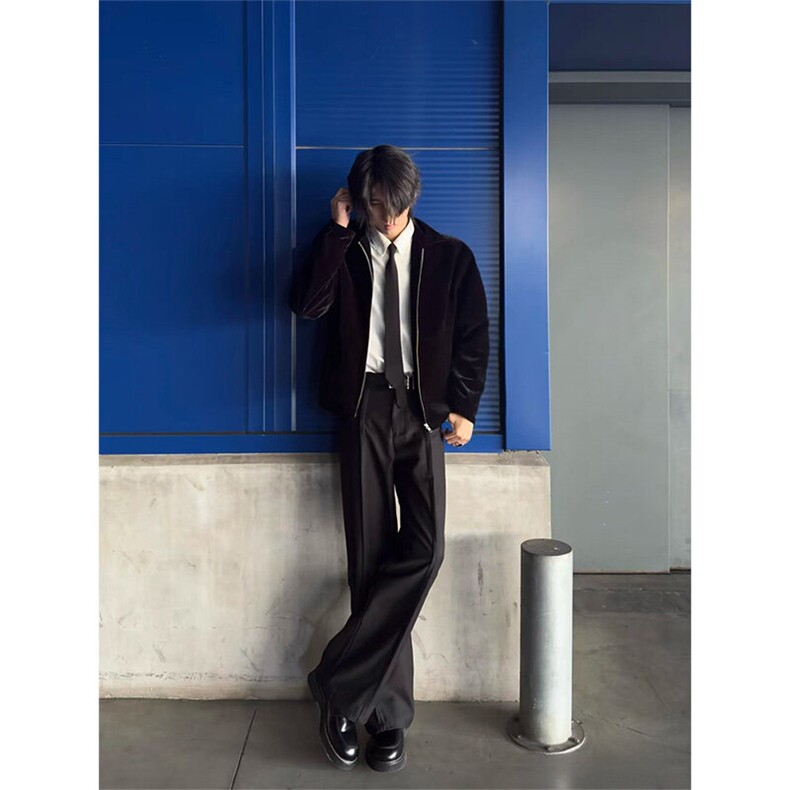 美式cleanfit立褶微喇西裤男女显高显瘦直筒垂坠感休闲裤K319-P45,男装休闲裤,星座1004-3