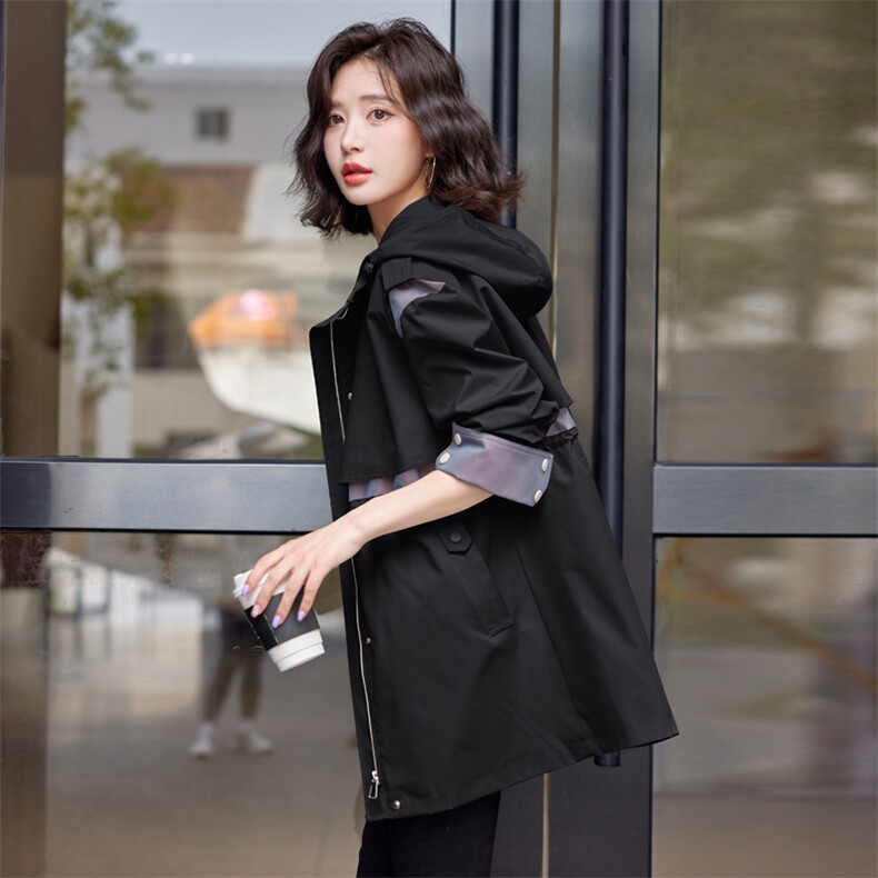 现货2024秋季新款时尚简约宽松风衣中长款腰间可调节外套,女装风衣,深水步