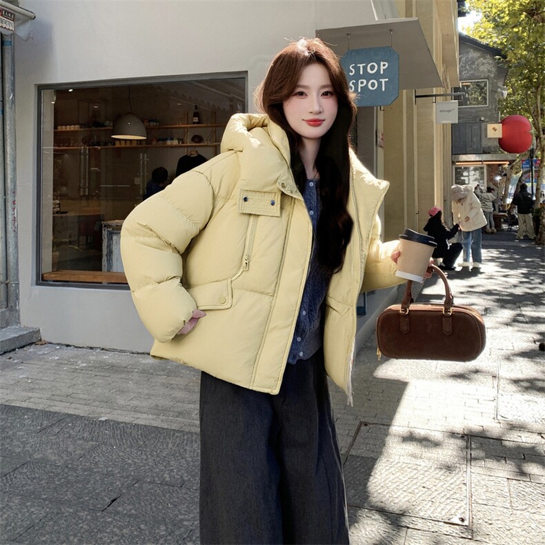 现货新款东大门加厚保暖羽绒服百搭连帽面包服女装外套女,女装羽绒服,然然