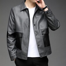 G1929男士2023年秋季新款长袖PU皮皮衣青年修身皮夹克外套P90图片