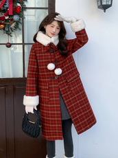 2025年冬季新款韩版时尚优雅气质内胆含90白鸭绒长款羊毛呢大衣，女装毛呢外套，超帛