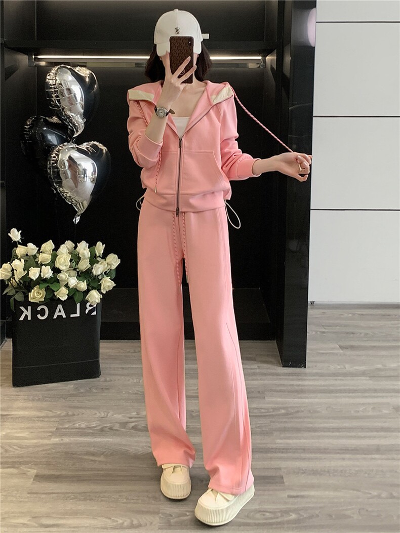 设计高级感休闲运动套装早秋季新款气质减龄连帽卫衣直筒裤两件套,女装套装/套裙,江南